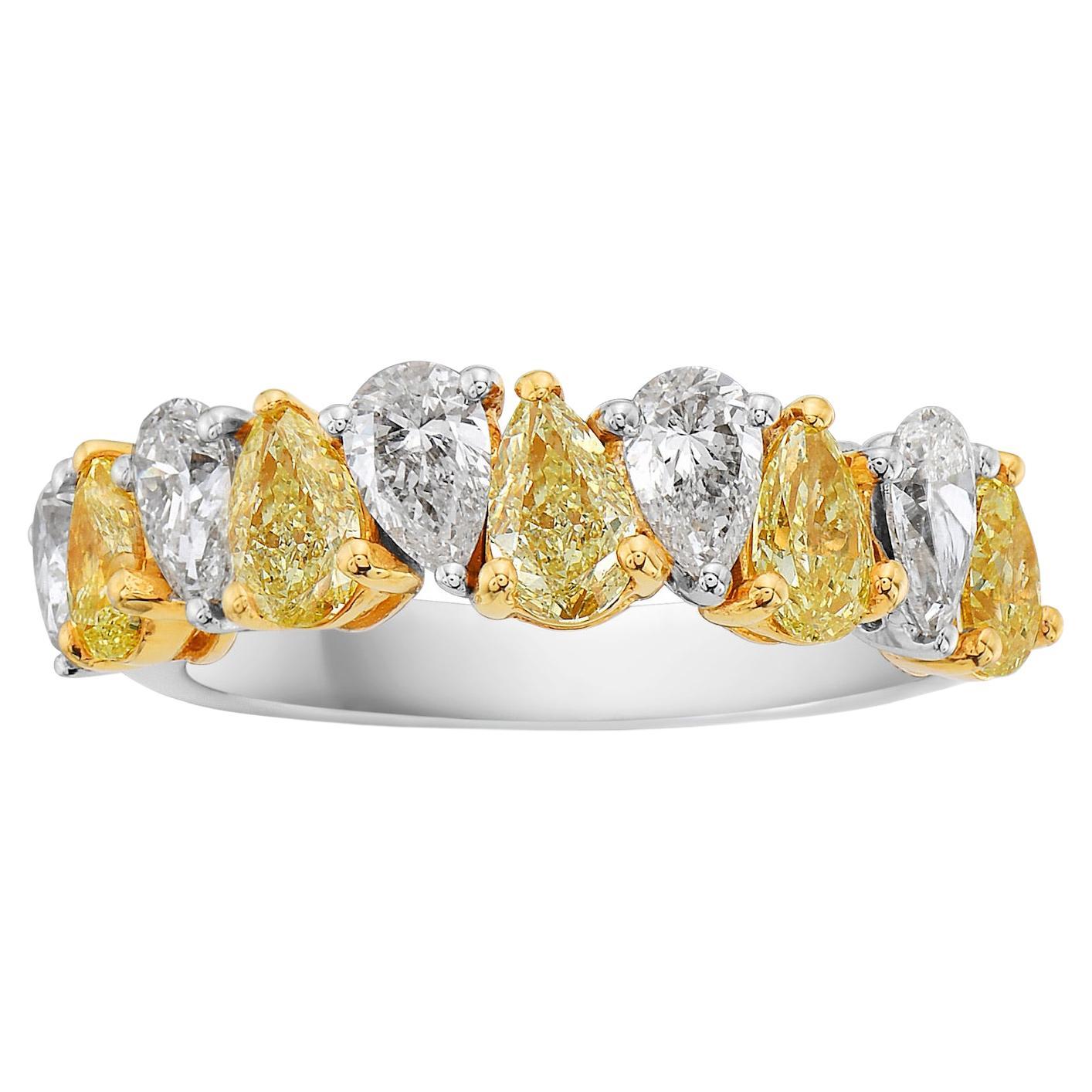Alternating Yellow Pear Shape Diamond Half Eternity Ring For Sale