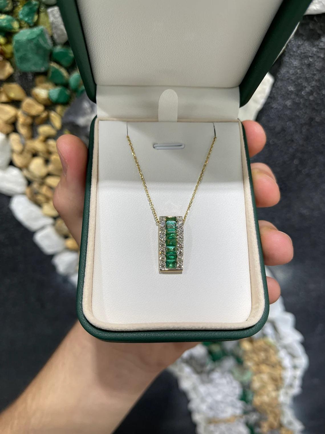 Modern 2.23tcw 14K Natural Emerald-Emerald Cut & Round Diamond Gold Unisex Pendant For Sale