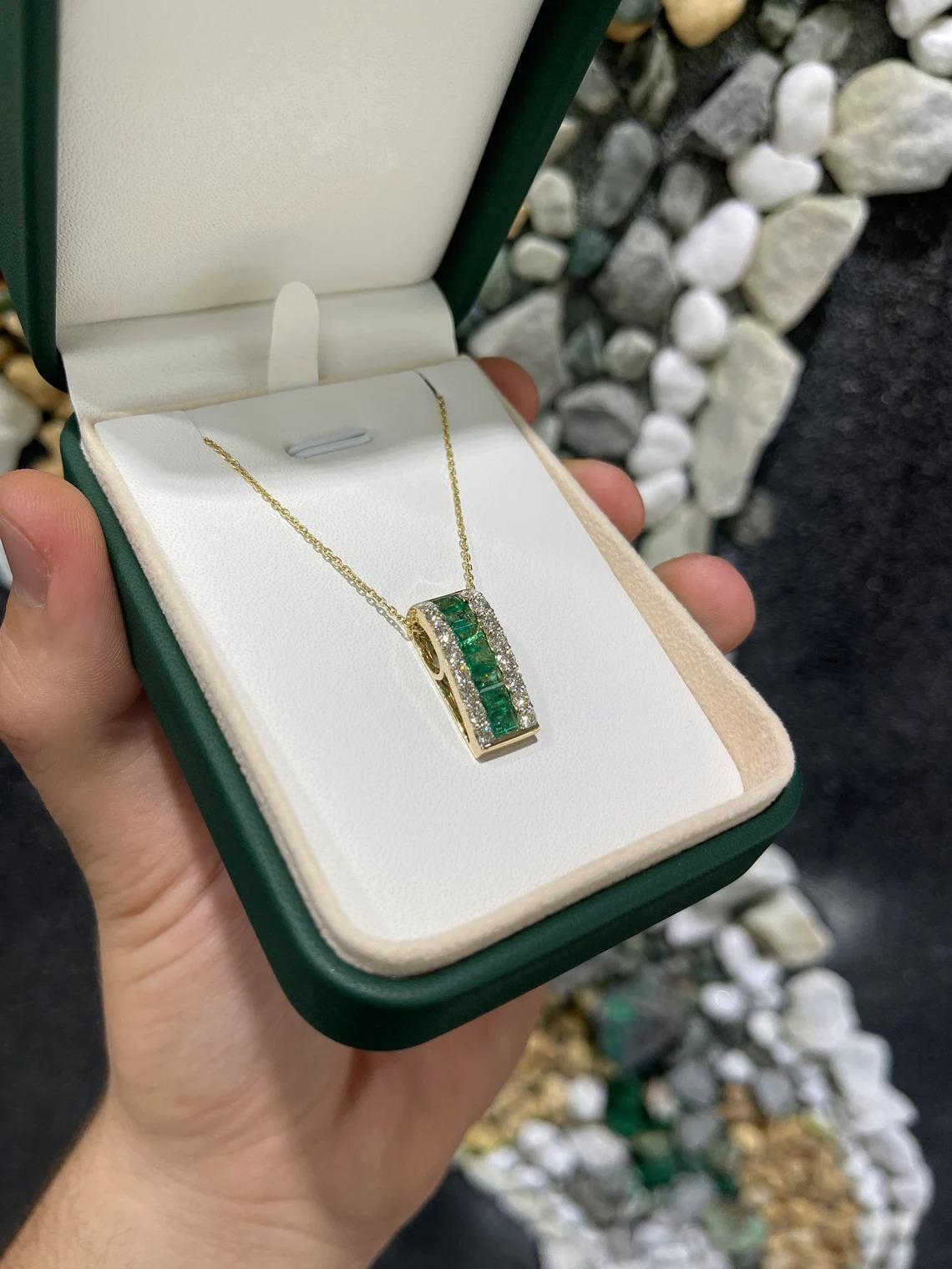 2.23tcw 14K Natural Emerald-Emerald Cut & Round Diamond Gold Unisex Pendant In New Condition For Sale In Jupiter, FL