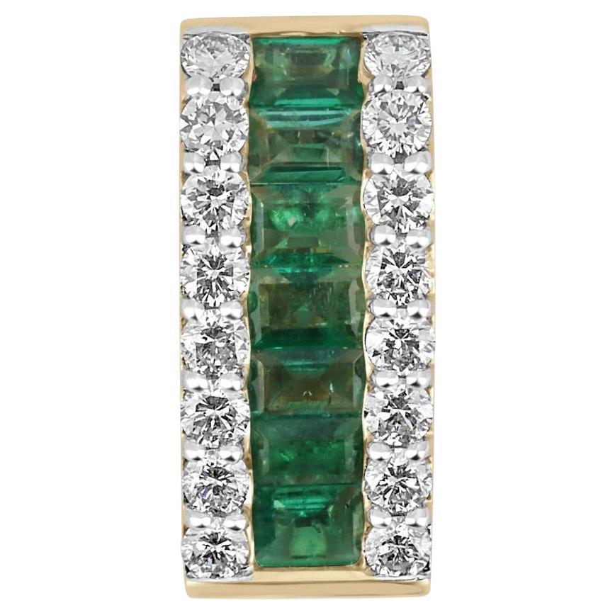 2.23tcw 14K Natural Emerald-Emerald Cut & Round Diamond Gold Unisex Pendant For Sale