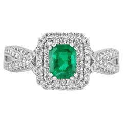 2.23tcw AAA+ Colombian Emerald-Emerald Cut & Diamond Halo Statement Ring