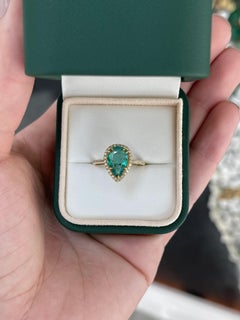 2.23tcw Pear Cut Emerald & Diamond Halo / Shank Engagement Ring 14K