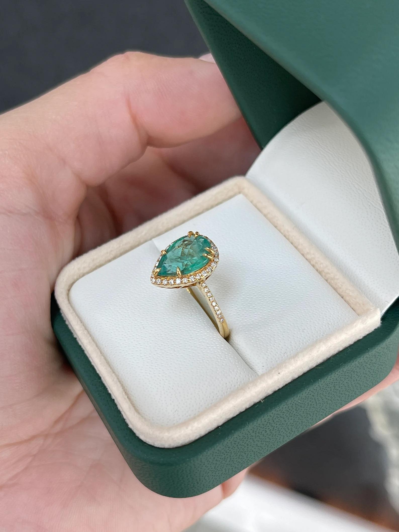 2.23tcw Pear Cut Emerald & Diamond Halo / Shank Engagement Ring 14K In New Condition For Sale In Jupiter, FL