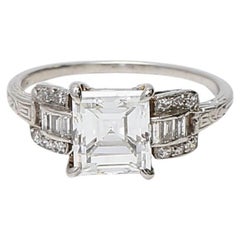 Vintage 2.24 Carat Asscher Cut Shape D-IF Diamond Platinum Art Deco Ring