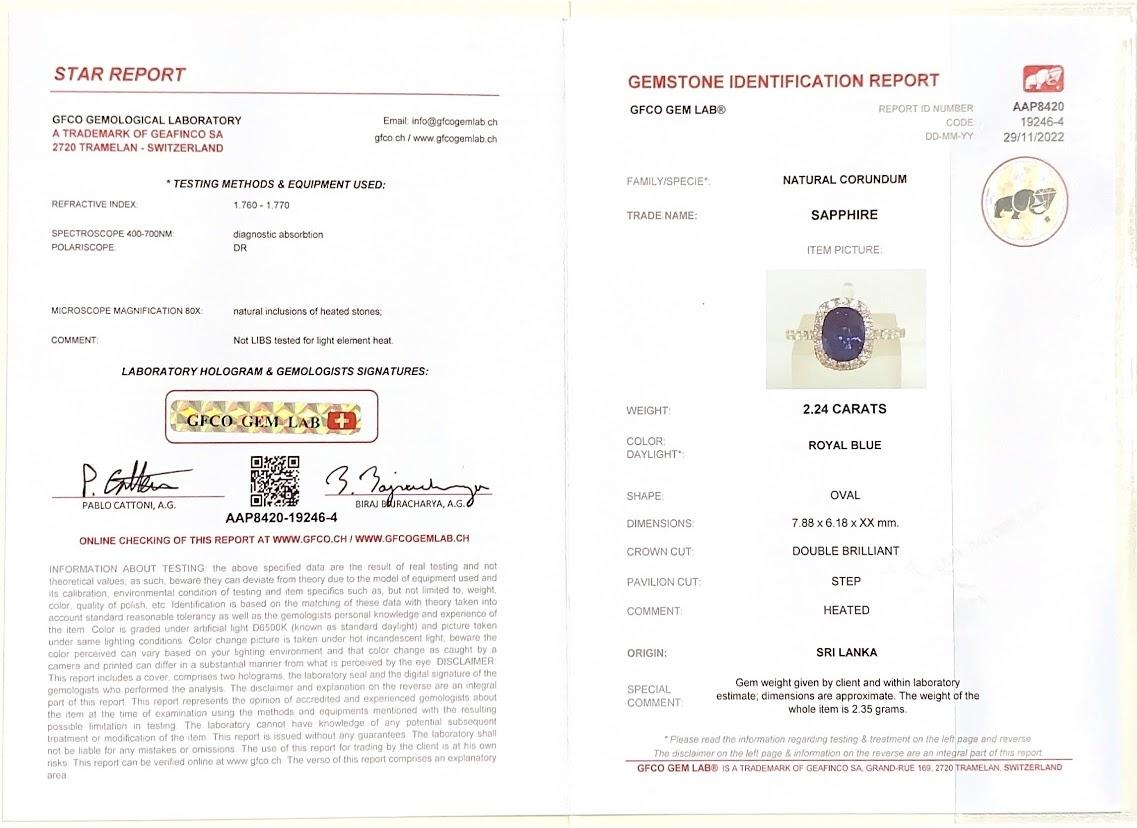 2,24 Karat königsblauer Saphir mit Halo-Diamanten 14K Weißgold Ring im Angebot 3