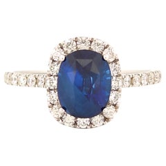 2.24 Ct Royal Blue Sapphire with Halo Diamonds 14K White Gold Ring