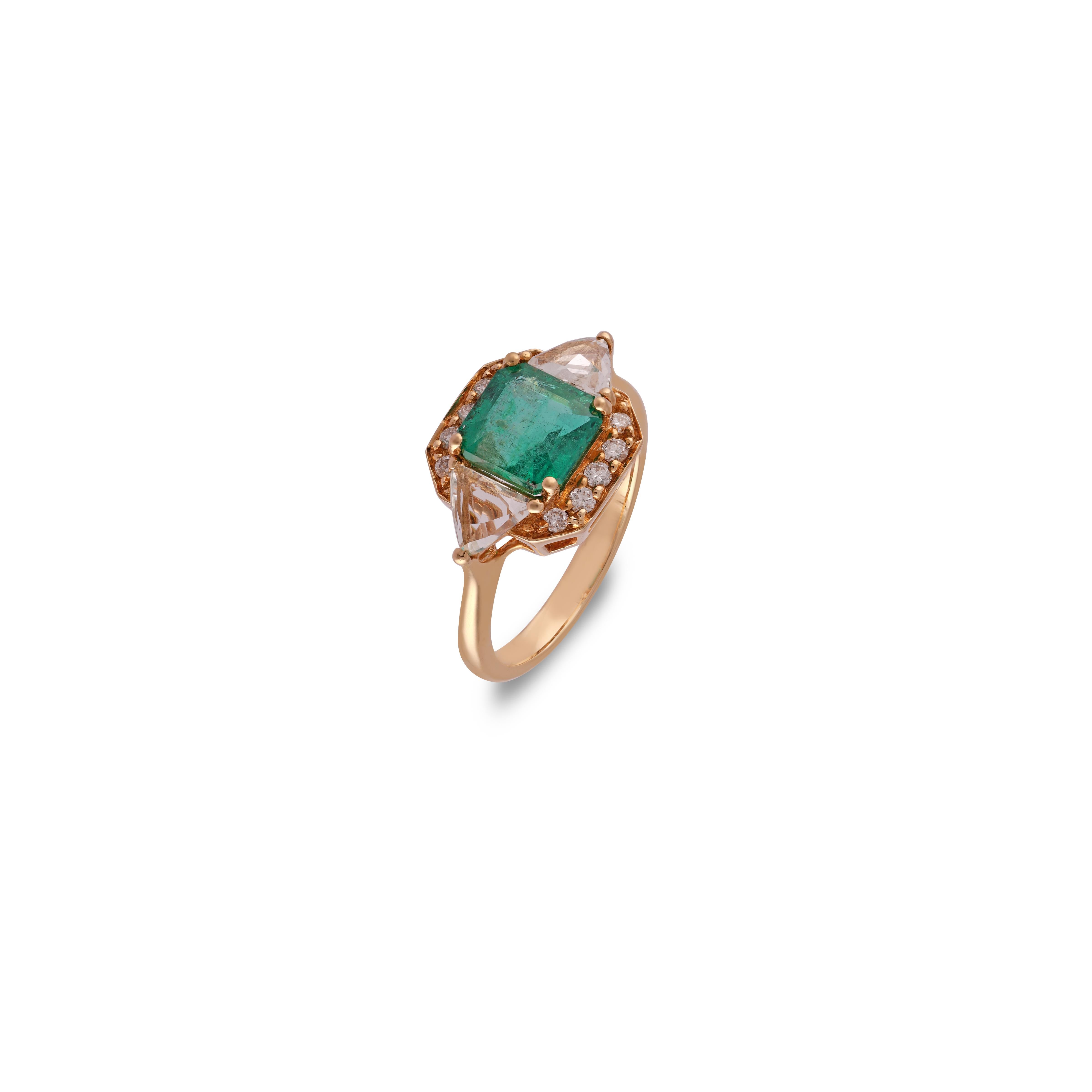 Emerald Cut 2.24 Carat Clear Zambian Emerald & Diamond Cluster Ring in 18Karat Yellow Gold For Sale