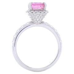 2.24 Carat Cushion Cut Pink Sapphire and Diamond Cocktail Ring in 18 Karat Gold