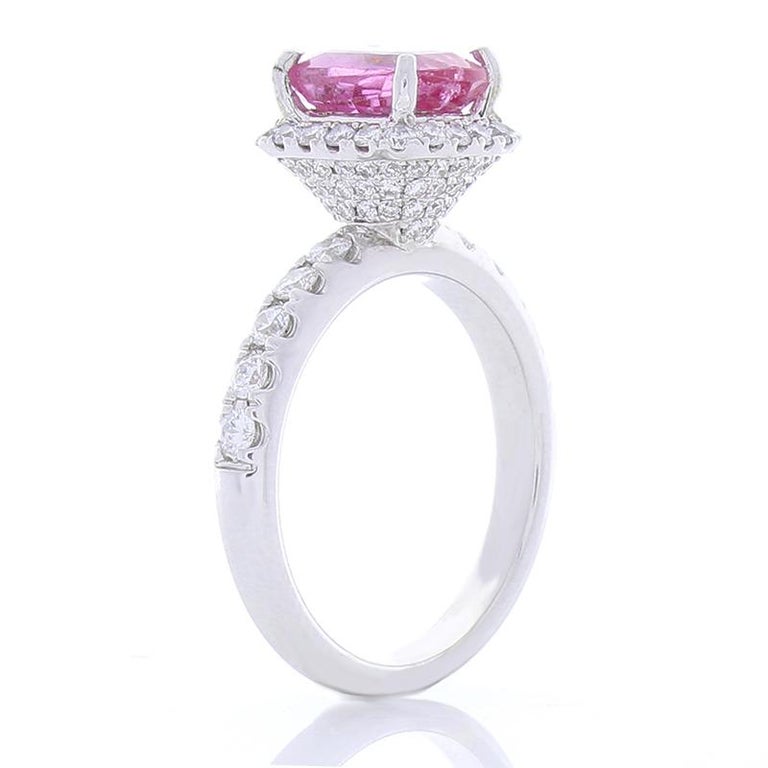 2.24 Carat Cushion Cut Pink Sapphire and Diamond Cocktail Ring in 18
