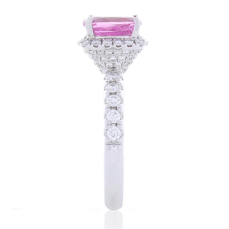 2.24 Carat Cushion Cut Pink Sapphire and Diamond Cocktail Ring in 18 Karat Gold In New Condition In Chicago, IL