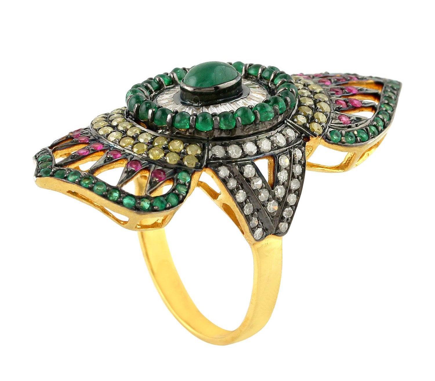 For Sale:  2.24 Carat Emerald Ruby Diamond Cocktail Marrakech Ring 3