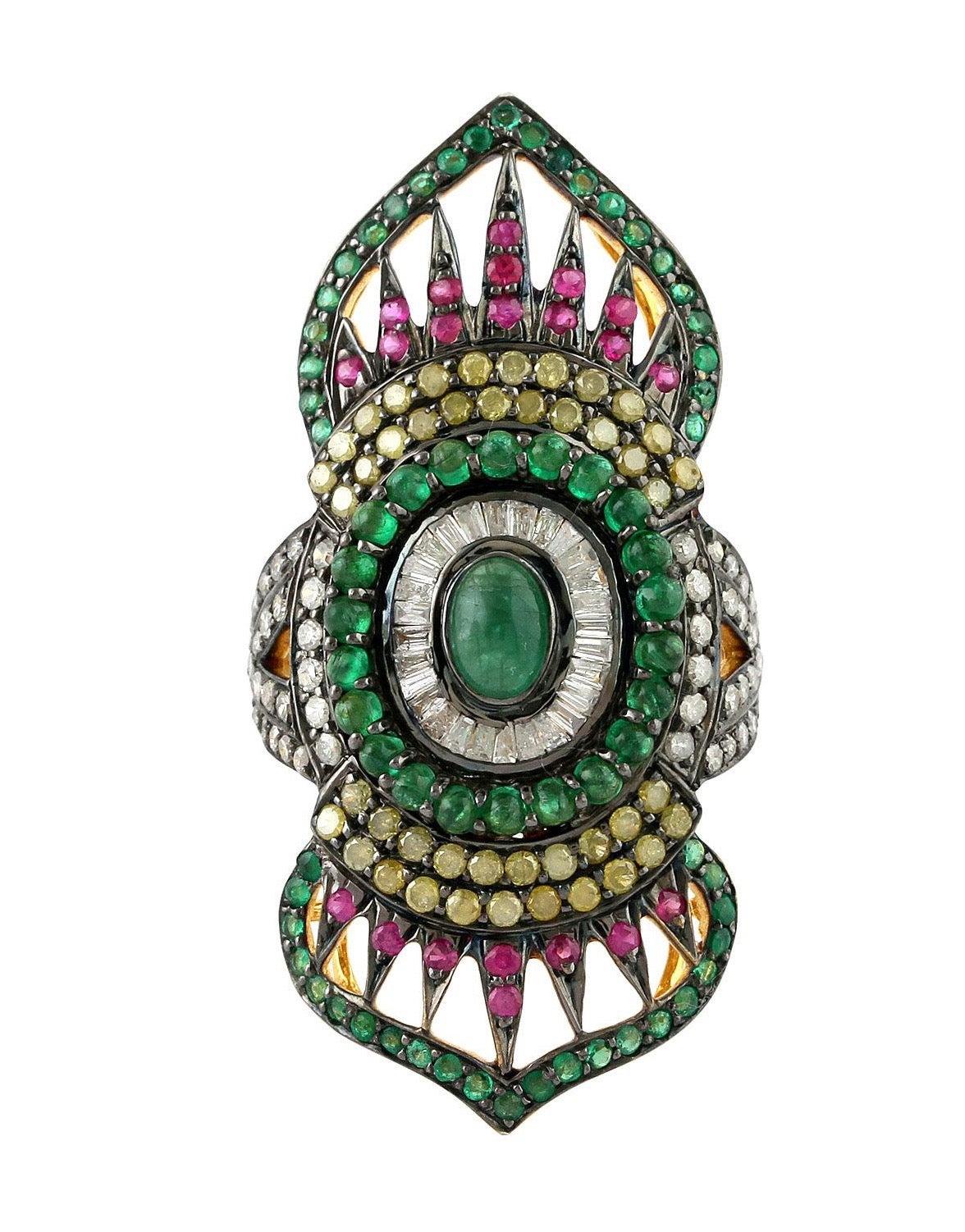 For Sale:  2.24 Carat Emerald Ruby Diamond Cocktail Marrakech Ring 4