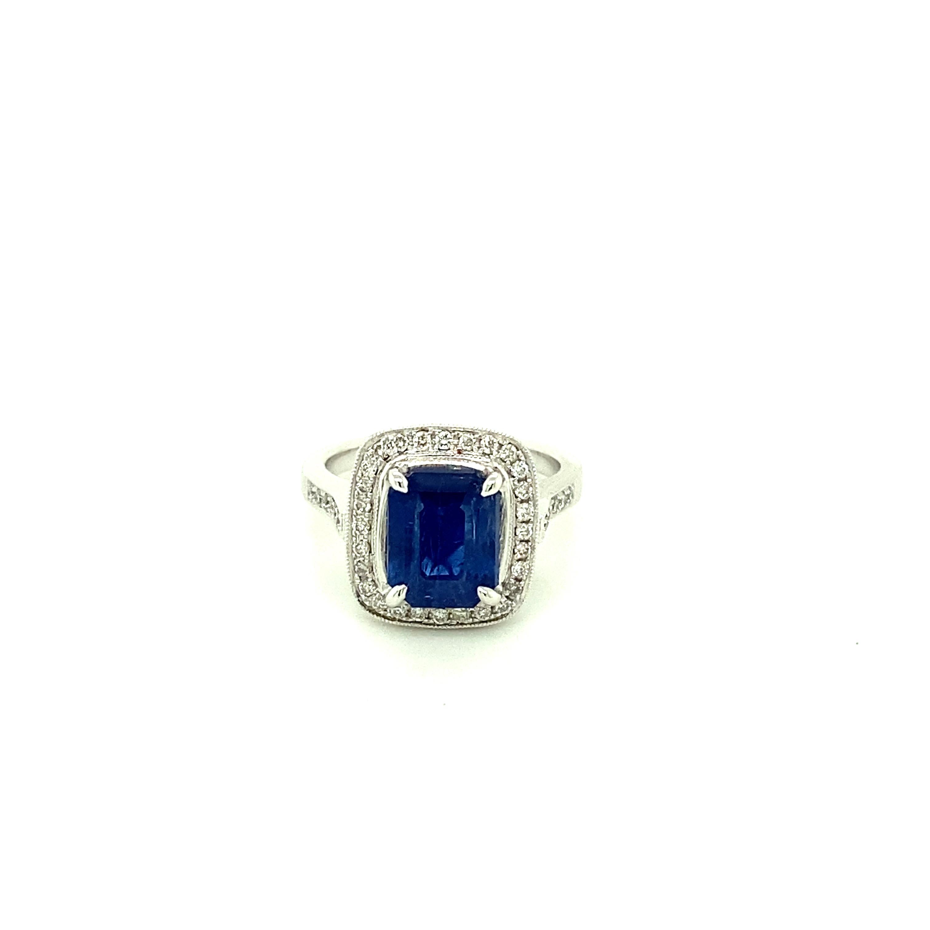 Art Deco 2.52 Carat GRS Certified Unheated Burmese Sapphire and Diamond Platinum Ring