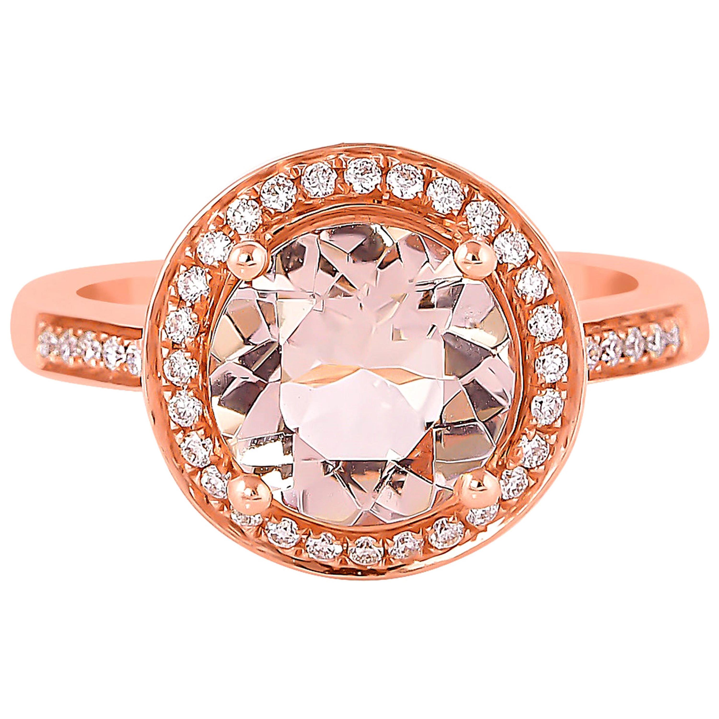 Bague en or rose 18 carats avec diamants et morganite de 2,24 carats