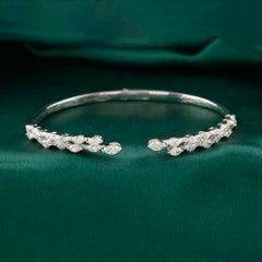 2.24 Carat Natural Pear Marquise Cut Diamond Cuff Bangle Bracelet 18K White Gold
