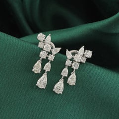 Pendientes colgantes hechos a mano con diamantes naturales redondos y en forma de pera de 2,24 quilates, en oro blanco de 18 quilates