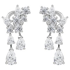 Pendientes colgantes hechos a mano con diamantes naturales redondos y en forma de pera de 2,24 quilates, en oro blanco de 18 quilates
