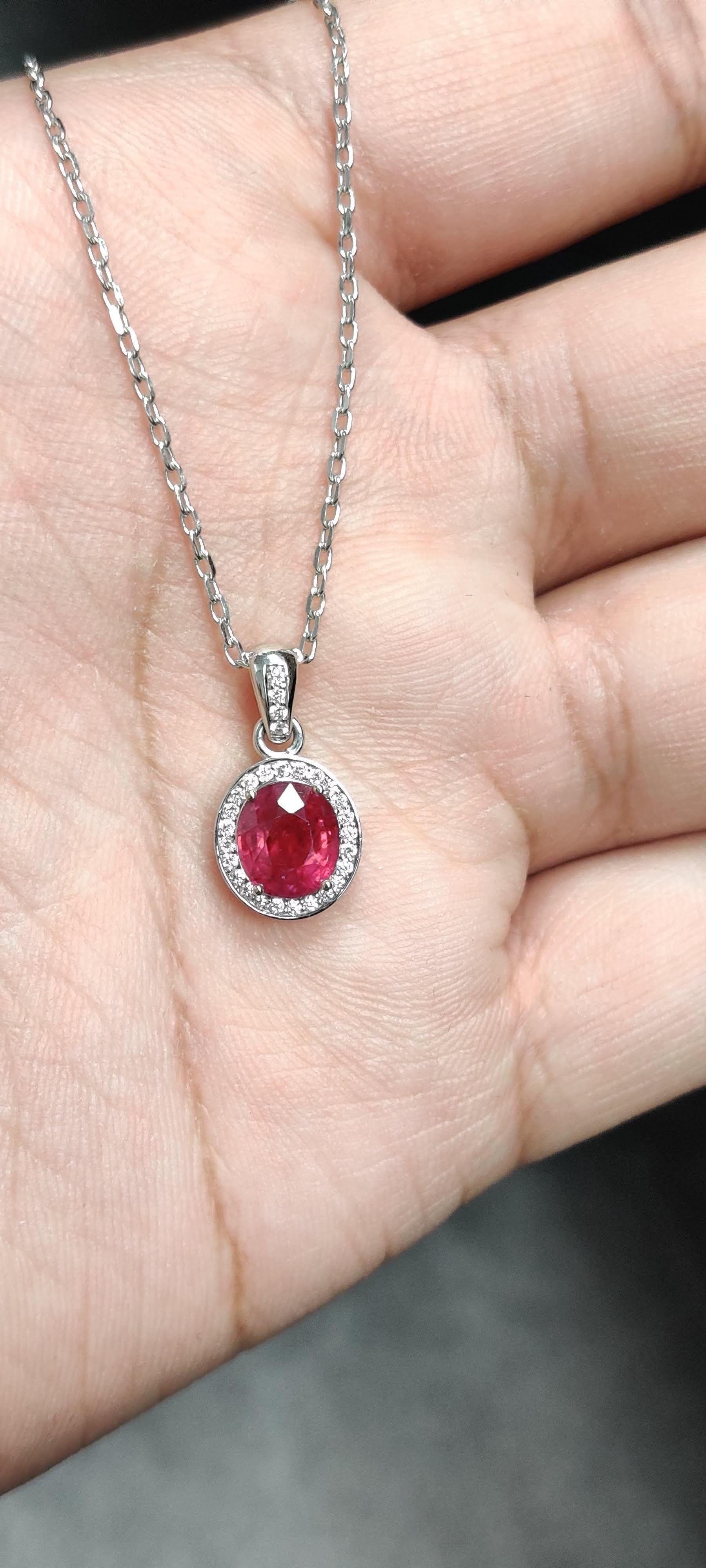 Presenting a dainty and stunning, classic Ruby Pendant, that boasts an enchanting pigeon blood hue that will instantly steal your heart. 

Prepare to be enthralled by the sheer magnificence of this 2.24 Carat Ruby, that has an oval shape and is