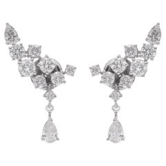 Boucles d'oreilles poire et diamant rond de 2,24 carats Or blanc 18 carats Bijoux artisanaux