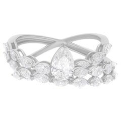 Anillo cruzado de diamantes marquesa pera SI/H de 2,24 quilates Joyas de oro blanco de 14k