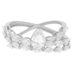 Anillo cruzado de diamantes marquesa pera SI/H de 2,24 quilates Joyas de oro blanco de 14k