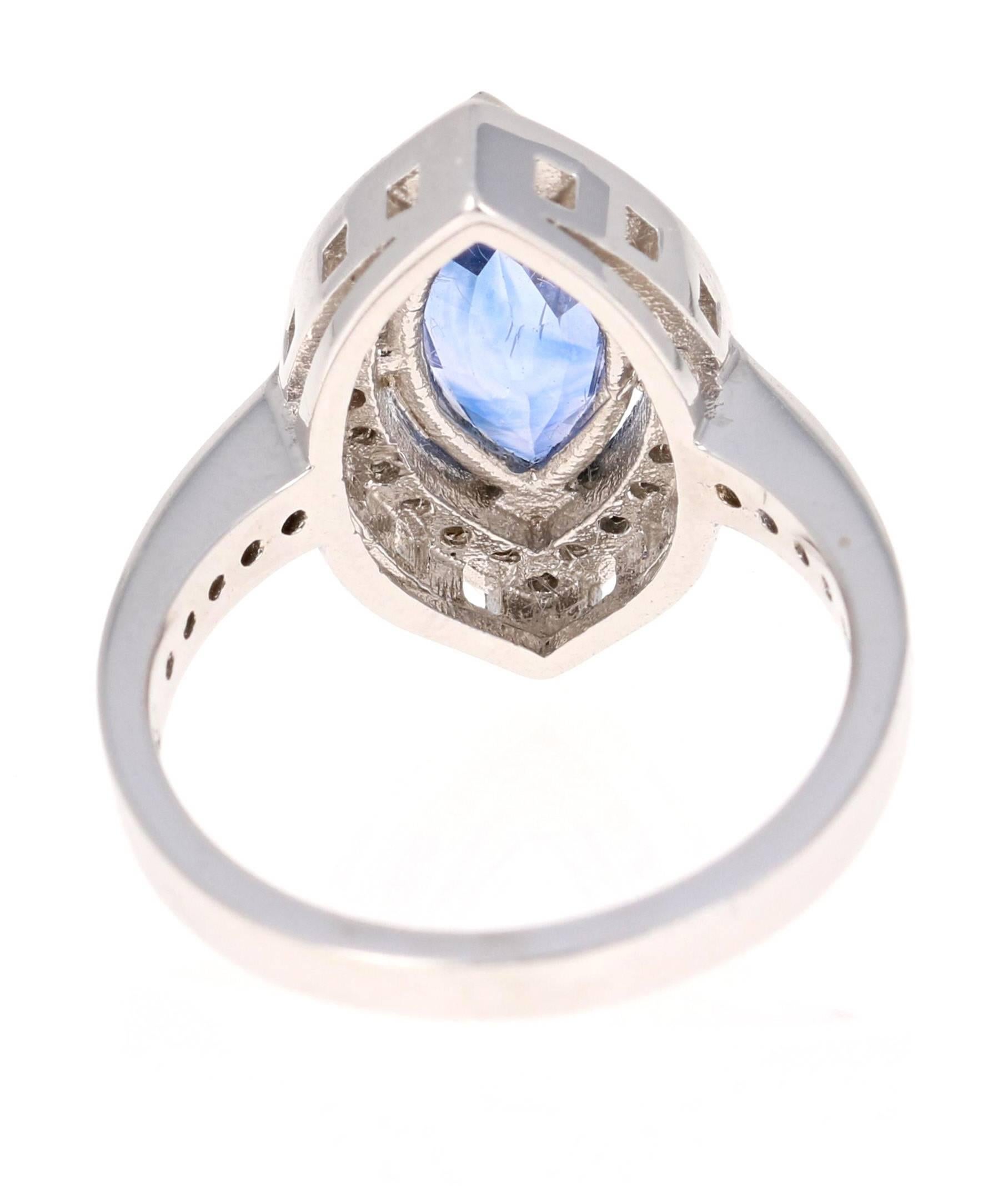 Marquise Cut 2.24 Carat Tanzanite Diamond 14 Karat White Gold Bridal Ring