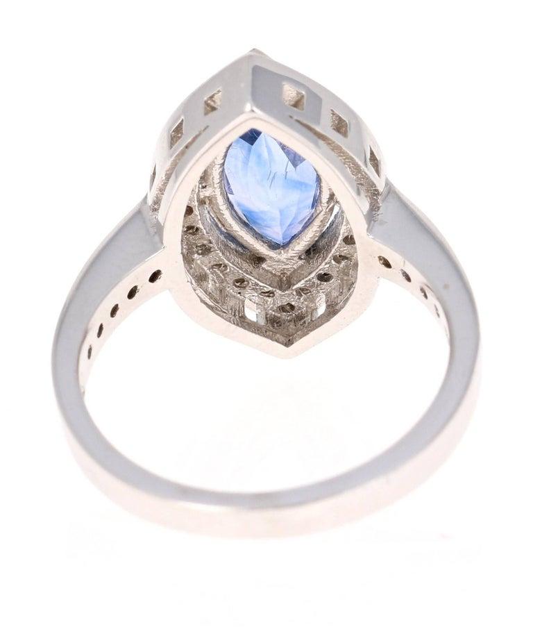 Contemporary 2.24 Carat Tanzanite Diamond 14 Karat White Gold Bridal Ring For Sale