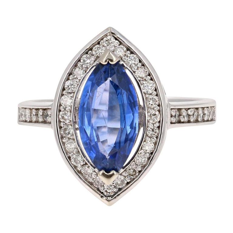 Bague de mariage en or blanc 14 carats avec tanzanite de 2,24 carats et diamants