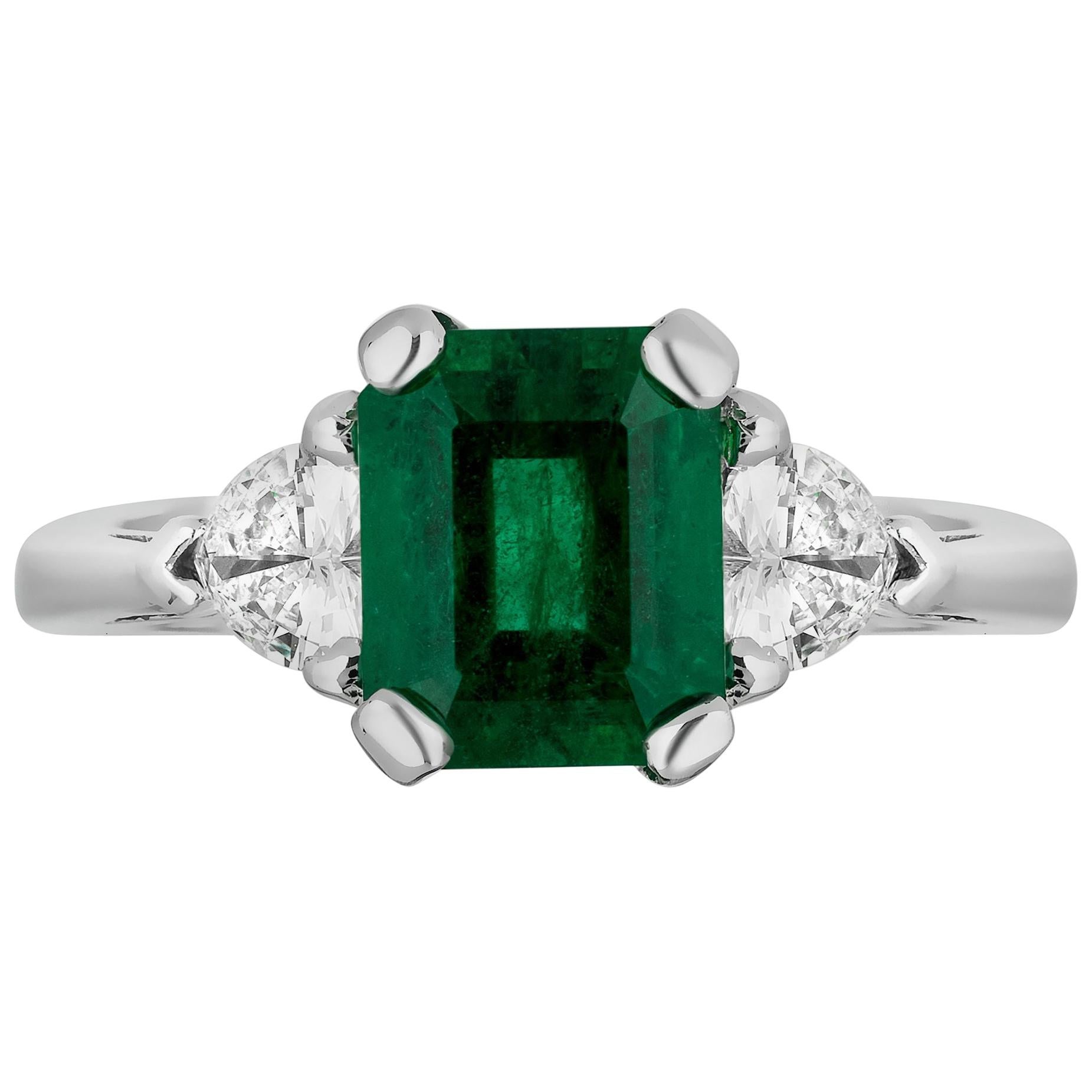 2.24 Carat Zambiam Emerald Diamond Three-Stone Ring For Sale