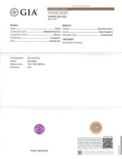 Unheated Pink Sapphire Stone 2.24 cts in 18KW&YG Ring w Yellow Dia / GIA Report
