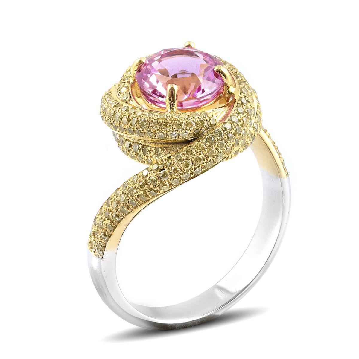 Mixed Cut 2.24 Carats Natural Unheated Pink Sapphire Diamonds set in 18K White Gold Ring For Sale