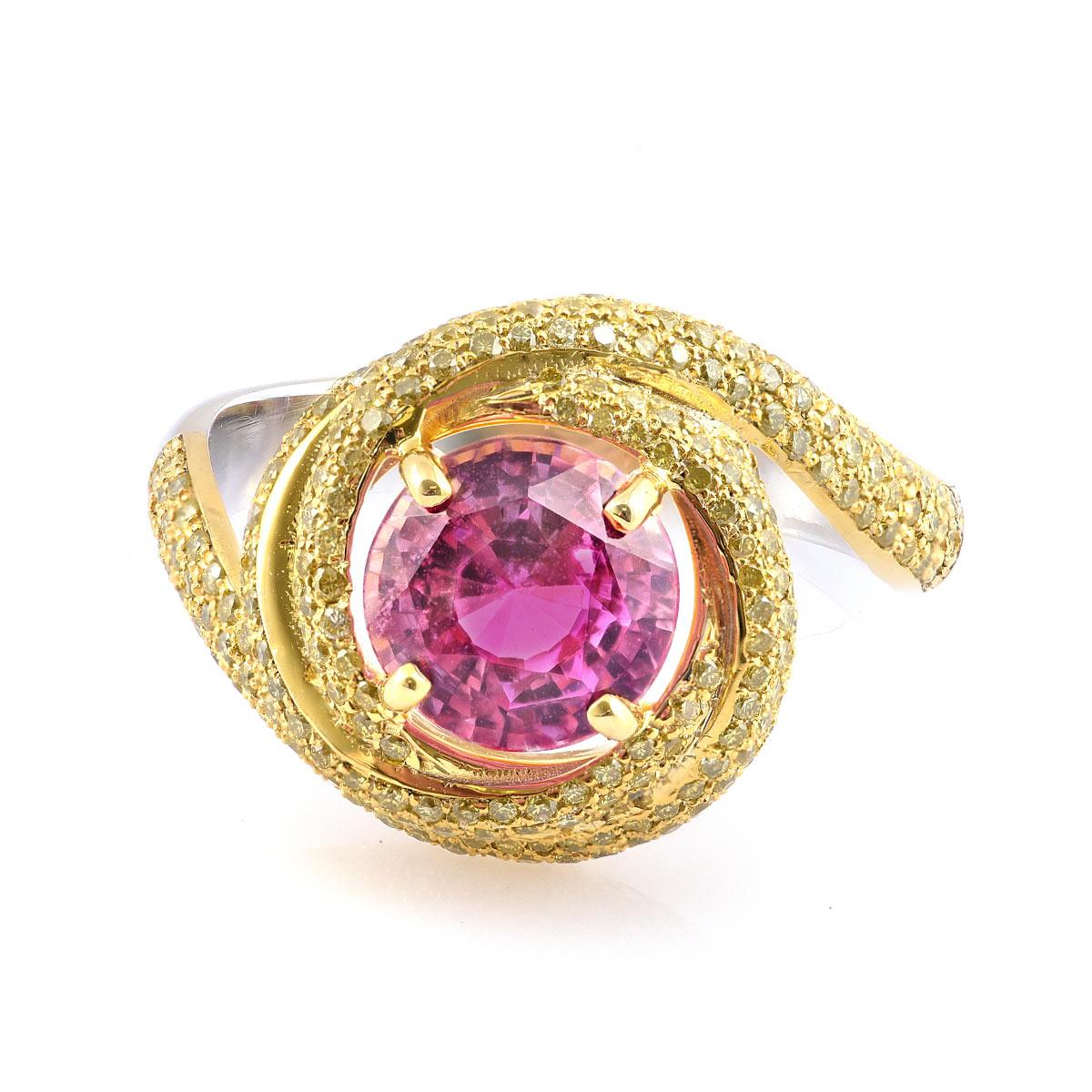 Women's 2.24 Carats Natural Unheated Pink Sapphire Diamonds set in 18K White Gold Ring For Sale