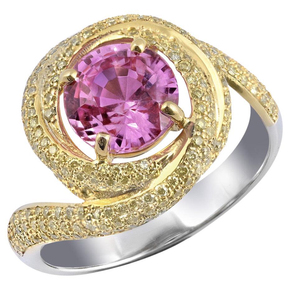 2.24 Carats Natural Unheated Pink Sapphire Diamonds set in 18K White Gold Ring For Sale