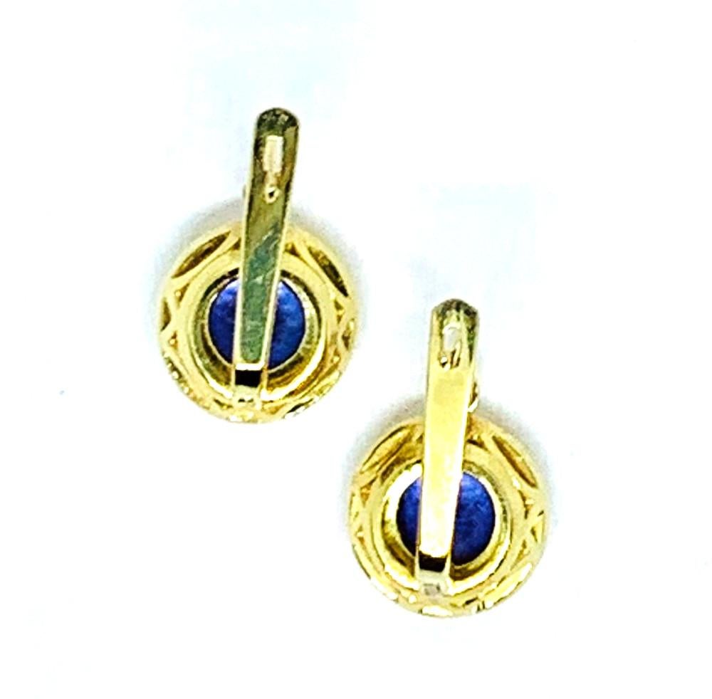 Artisan 2.24 ct. t.w. Round Tanzanite, Diamond, 18k Gold Bezel Lever-Back Drop Earrings