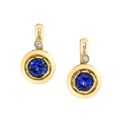 2.24 ct. t.w. Round Tanzanite, Diamond, 18k Gold Bezel Lever-Back Drop Earrings
