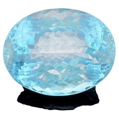 224 CT Loose Swiss Blue Topaz Oval Faceted Brilliant Checkerboard Cut Gemstone