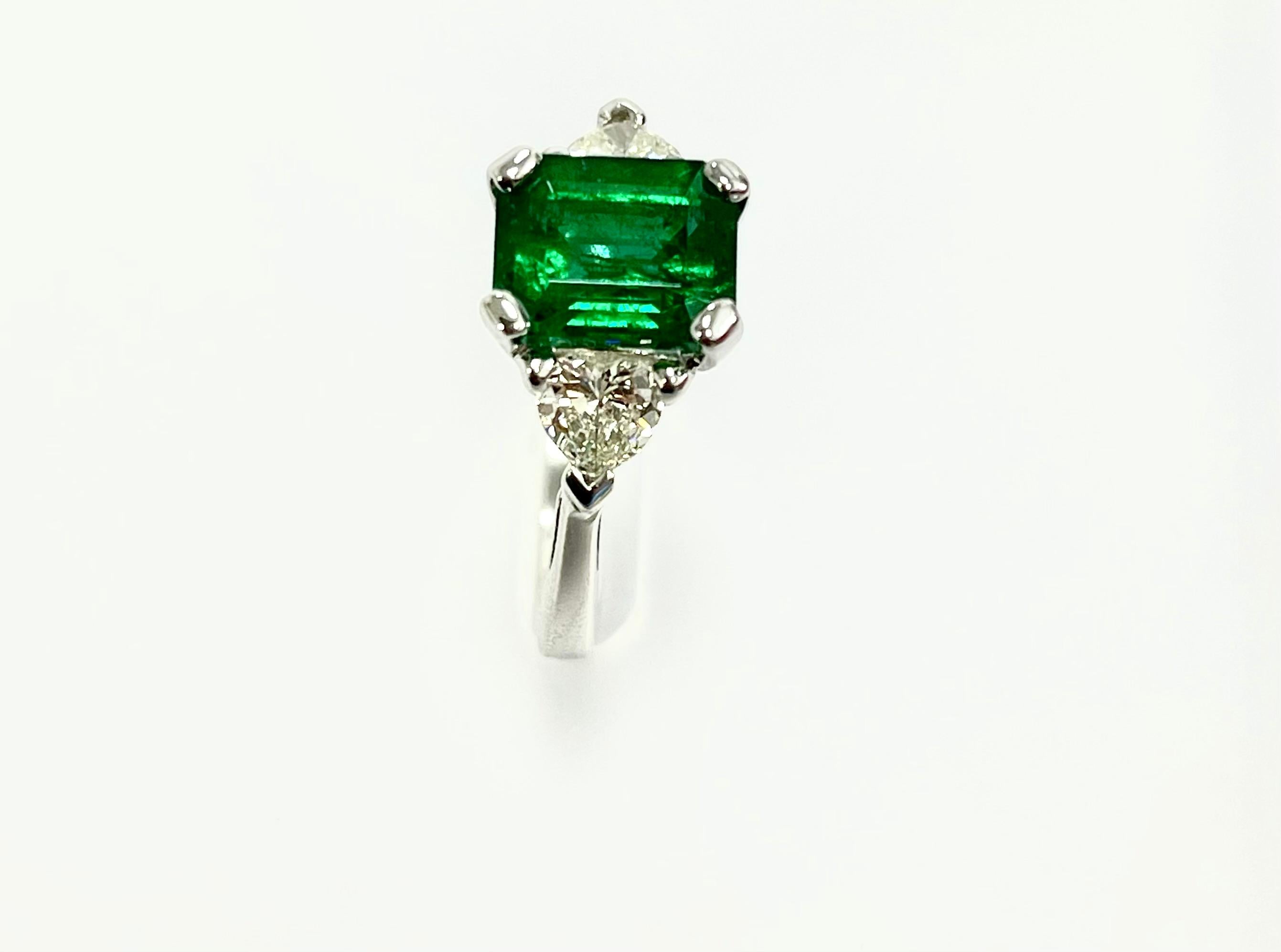 Modern 2.24 Carat Zambiam Emerald Diamond Three-Stone Ring For Sale