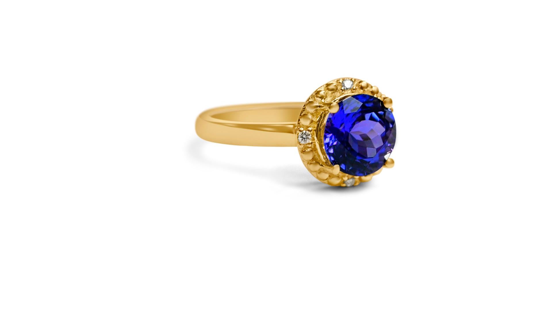 Taille ronde 2.24 Ctw Natural Tanzanite Solitaire Ring 14K Gold Bridal Ring For Women Jewelry en vente