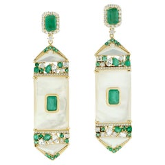 22.40ct Pearl Dangle Earrings With Emerald & Sapphire Added With Diamonds