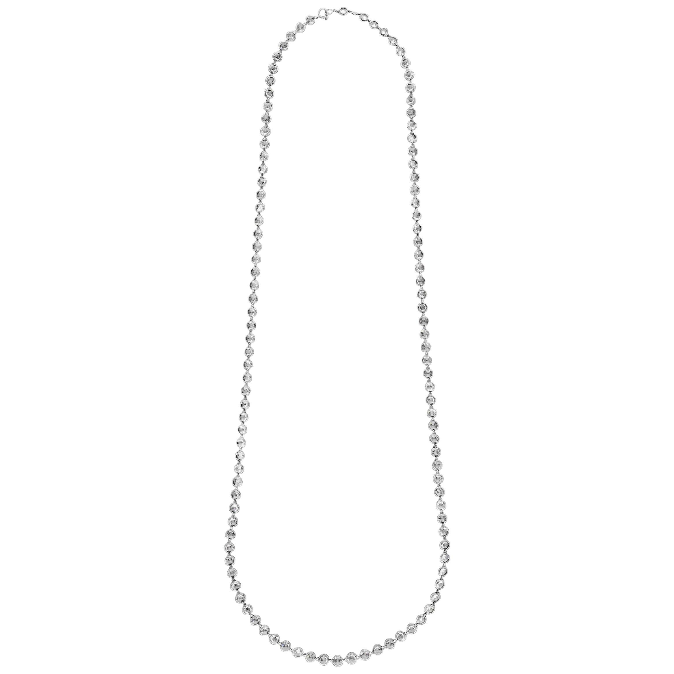 Lange Platin-Halskette mit 22,40 Karat Diamanten im Vintage-Schliff im Rosenschliff von Hancocks