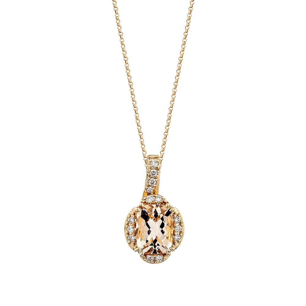 Taille coussin Pendentif Morganite de 1,20 carat en or rose 18 carats avec diamant blanc. en vente