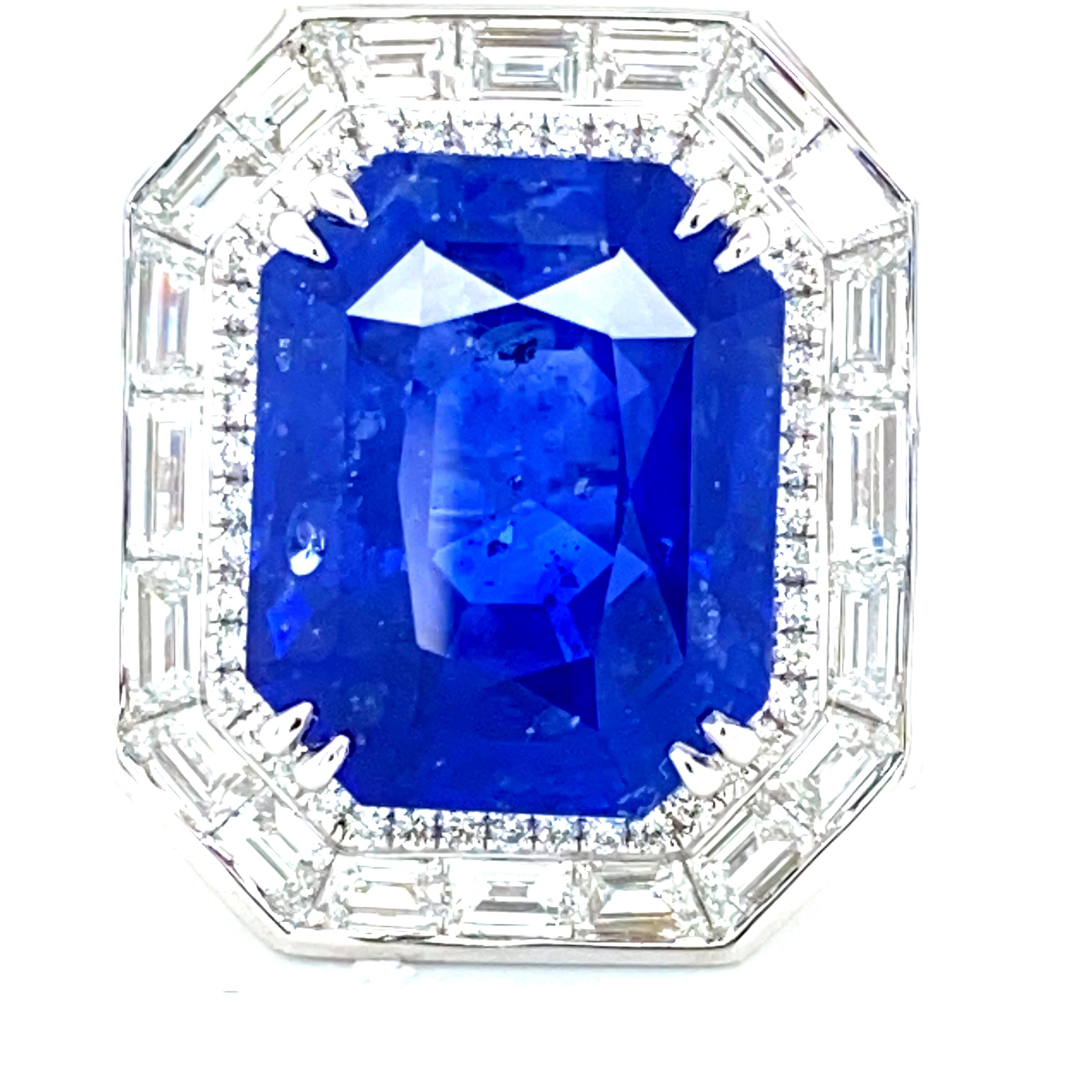 22.43 Karat GRS-zertifizierter Ring aus Gold mit kornblumenblauem Saphir und weißem Diamant:

Ein seltener Fund! Dieser wunderschön gearbeitete und gestaltete Ring ist mit einem großen und seltenen Saphir von 22,43 Karat besetzt, der vom GRS-Labor