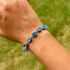 22.45 Carat Natural Blue Topaz Adjustable Bolo Silver Bracelet for Women Gift