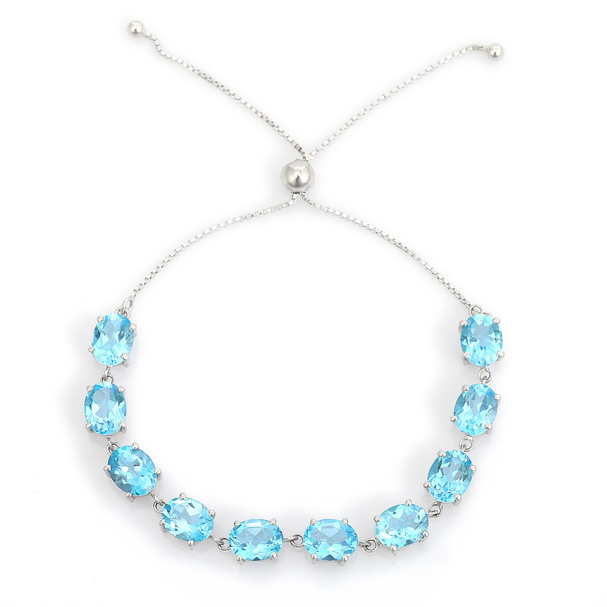 Modern 22.45 Carat Natural Blue Topaz Adjustable Bolo Silver Bracelet for Women Gift For Sale