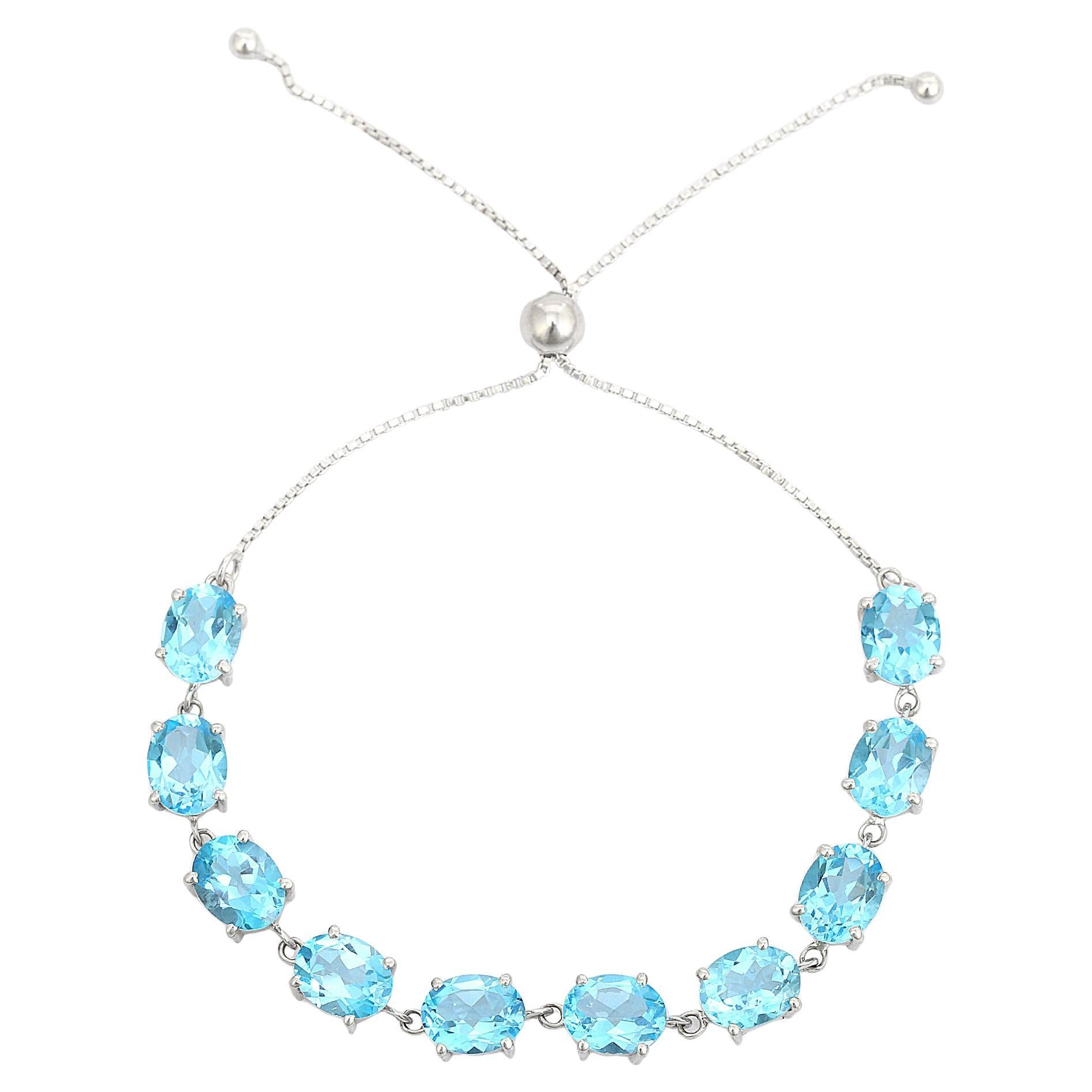 22.45 Carat Natural Blue Topaz Adjustable Bolo Silver Bracelet for Women Gift