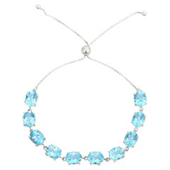 22.45 Carat Natural Blue Topaz Adjustable Bolo Silver Bracelet for Women Gift