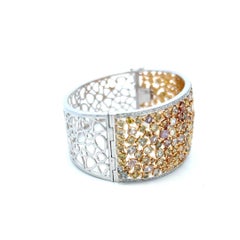 22.46 Carat Diamond 18K Two Tone Gold Wide Vintage Bangle Bracelet