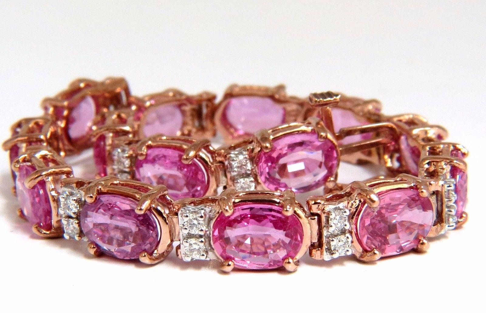 da uomo o donna Bracciale di diamanti con zaffiro rosa naturale da 22,46 carati 14kt g/vs rosa in vendita