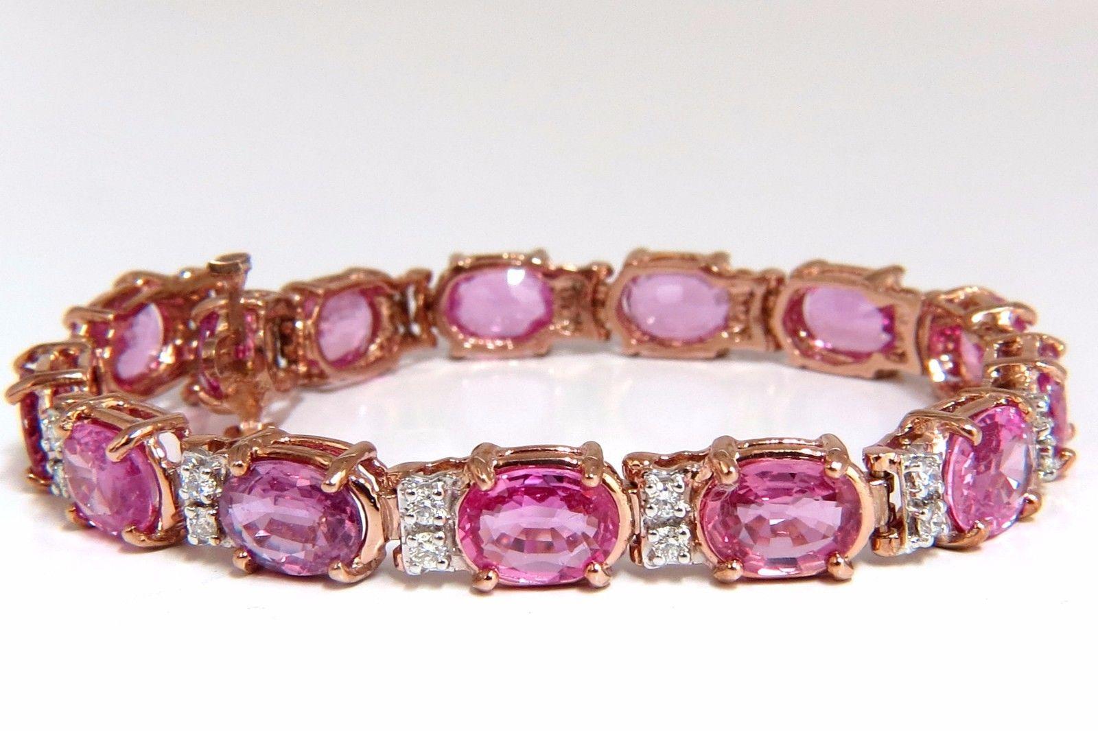 Bracciale di diamanti con zaffiro rosa naturale da 22,46 carati 14kt g/vs rosa in vendita 1
