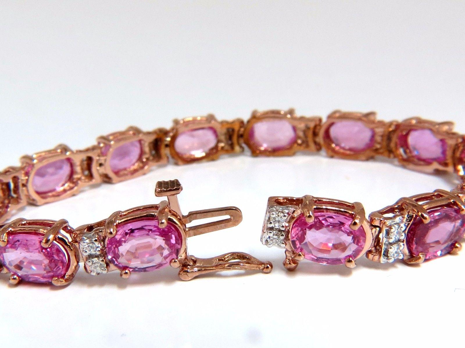 Bracciale di diamanti con zaffiro rosa naturale da 22,46 carati 14kt g/vs rosa in vendita 3